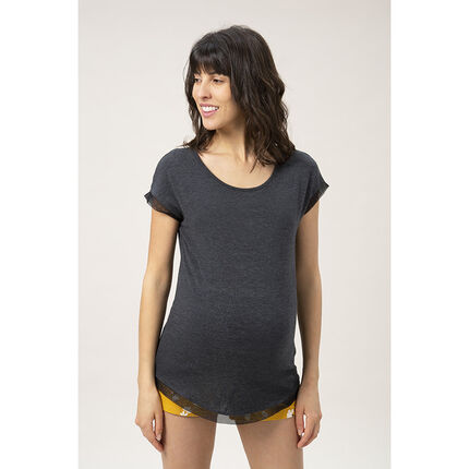 T-shirt manches courtes homewear de grossesse à finitions en tulle