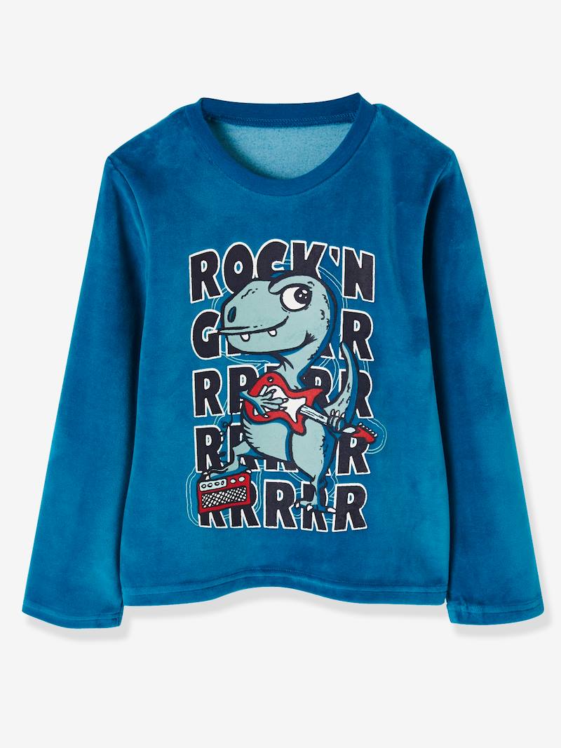 Lot de 2 pyjamas garçon velours Dino - lot emeraude