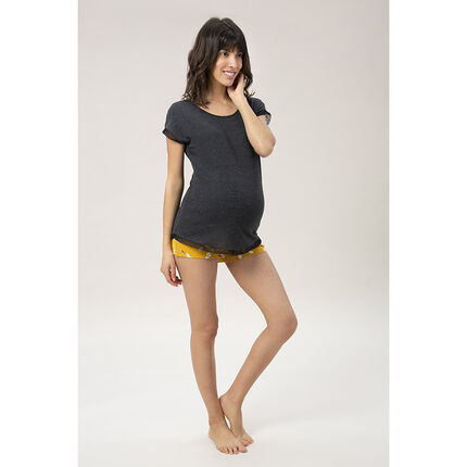 T-shirt manches courtes homewear de grossesse à finitions en tulle