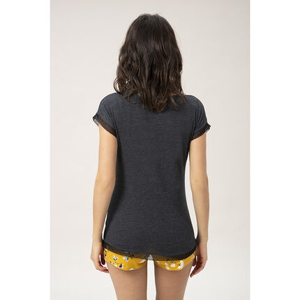 T-shirt manches courtes homewear de grossesse à finitions en tulle