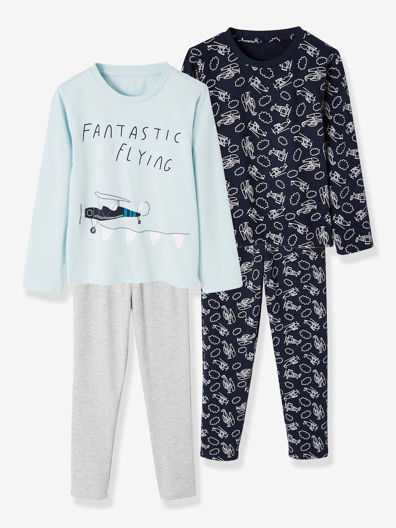 Lot de 2 pyjamas garçon coton jersey - lot bleu