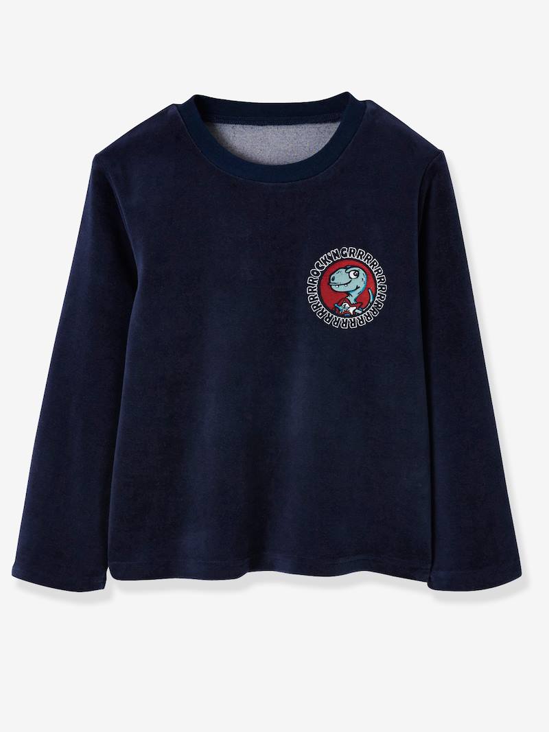Lot de 2 pyjamas garçon velours Dino - lot emeraude