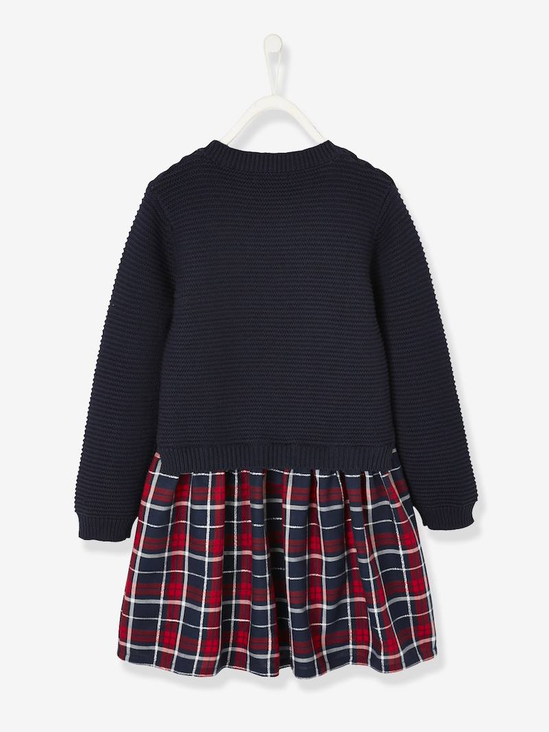 Robe bi-matère fille effet 2 en 1 - encre