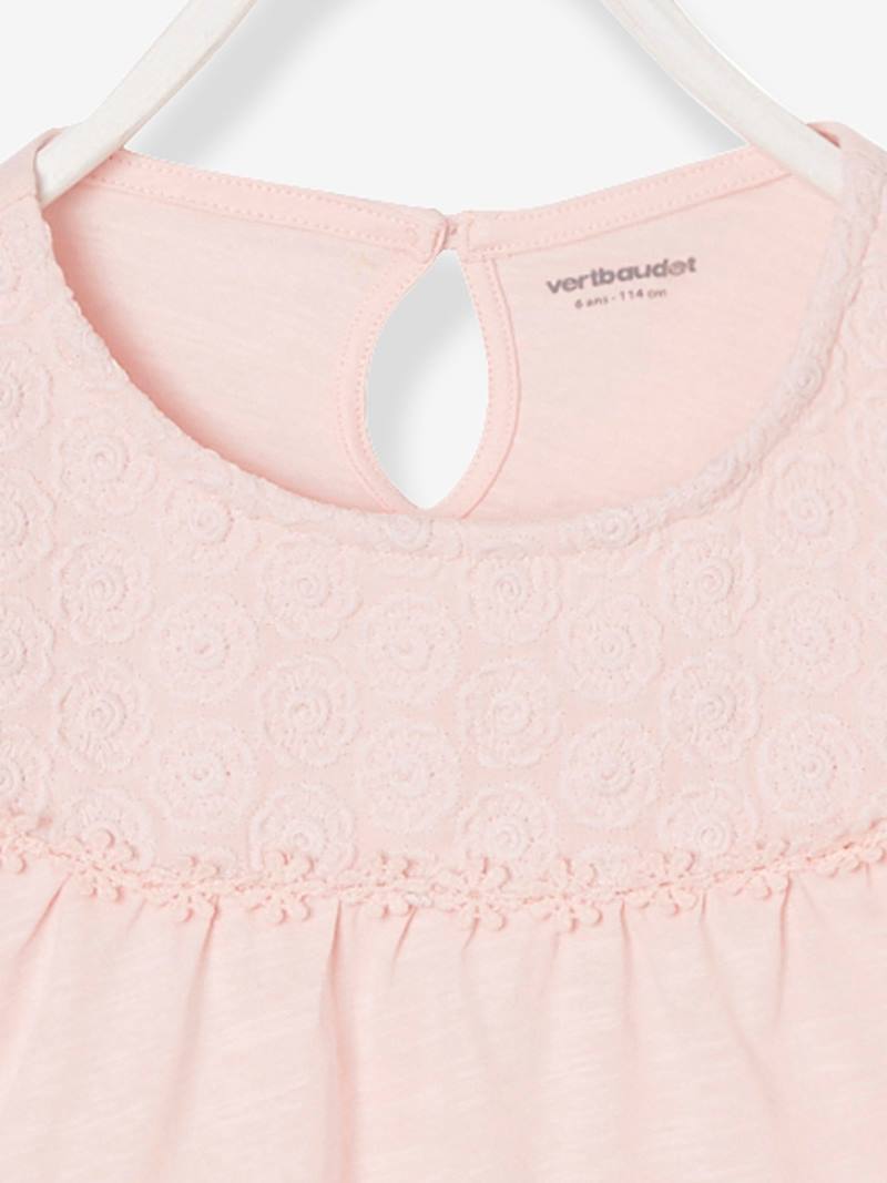 T-shirt fille en dentelle - lait fraise
