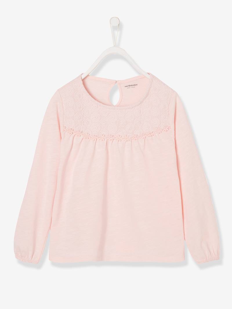 T-shirt fille en dentelle - lait fraise